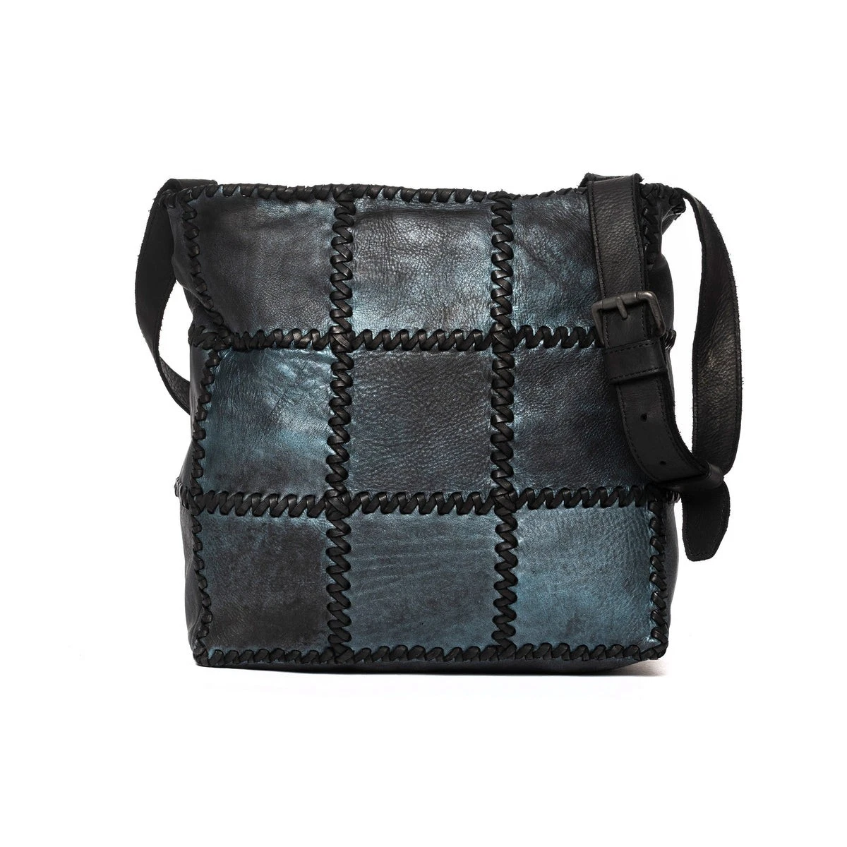 Borsa-Vera-Pelle-Artigianale-con-tracolla-Donna-Blu-effetto-Vintage-1