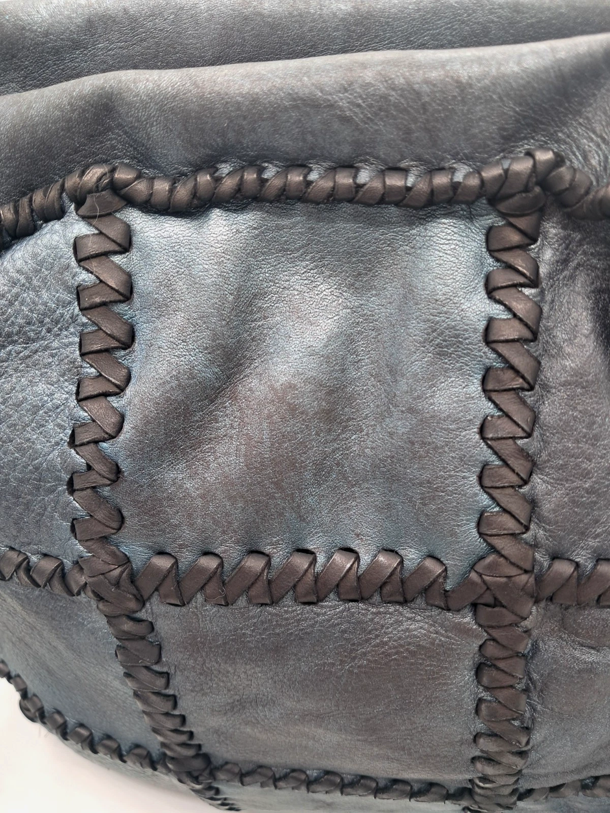 Borsa Vera Pelle Artigianale con tracolla Donna Blu effetto Vintage - immagine 6