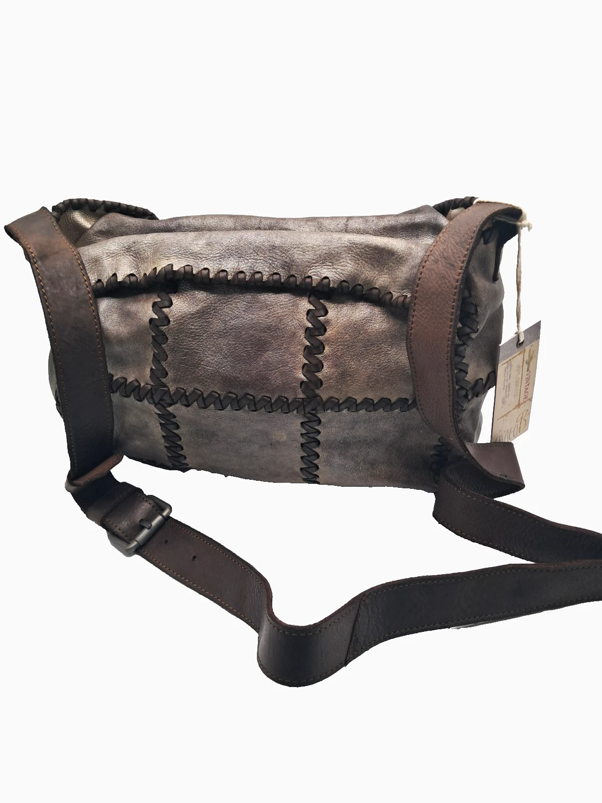 Borsa Vera Pelle Artigianale con tracolla Donna Brown effetto Vintag - immagine 2