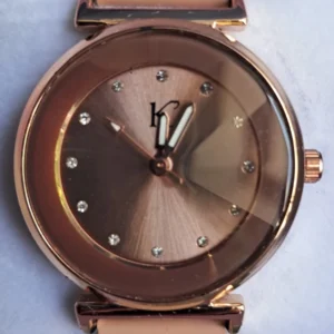 Orologio-Donna-Cinturino-Elasticizzato-Beige-Quadrante-Colore-Oro-Rosa-1